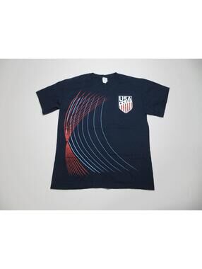 Keya Mens Striped Soccer USMT USA Futbol Football T-Shirt Short Sleeve Sz M Blue